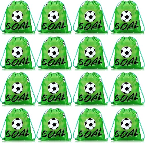 Shappy 16 Pack Soccer Drawstring Bags for Party Favors 12 x 10 Inch Treat Candy Goodie Gifts Bags Team Supplies Sport Birthday Party Favors