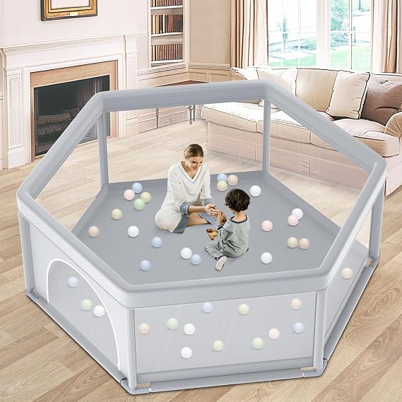 besuhot Baby Playpen 65x65 Inch, Large PlayPen for Babies and Toddlers Hexagonal Type Baby Play Yards for Toddlers Infants