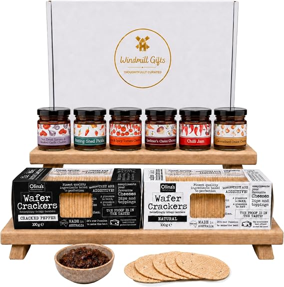 Chutneys Gift Set - x6 Mini Chutney Selection and Crackers Gift Set | Six chutney flavours with crackers, individually jarred - ideal foodie birthday, thank you or savoury hampers gifts