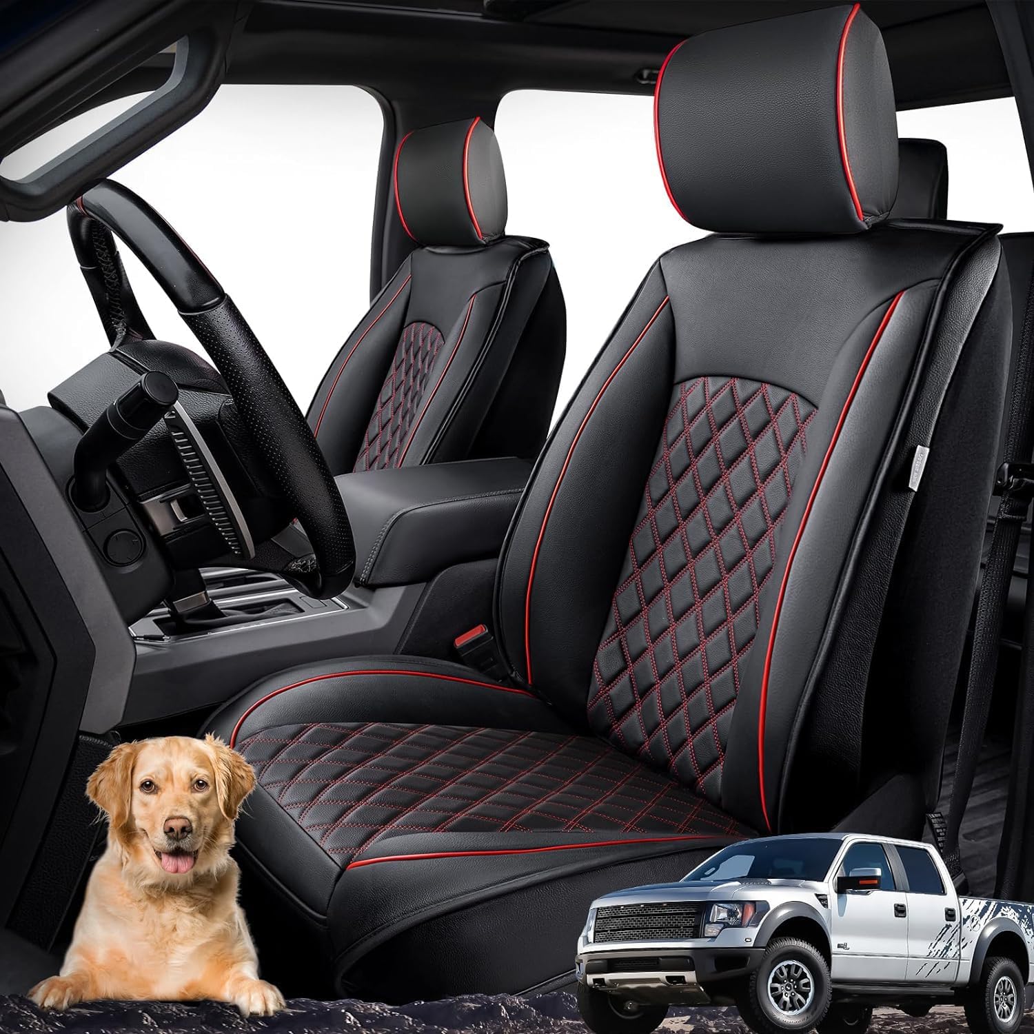 Supercover - Fundas de asiento para Ford F150 2024 2023 2022 2021, juego completo de fundas de asiento de camión de cuero impermeables de ajuste personalizado para accesorios F150 2021-2024, solo para