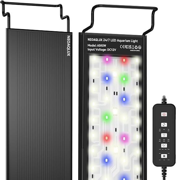 24/7 LED Aquarium Light for 30-45cm Plant & Fish Tank, 12-Color & Gradient & Full Spectrum with Auto On/Off IP68, Brightness, Sunrise-Daylight-Moonlight, Extendable Brackets for Freshwater [Energy Class E]