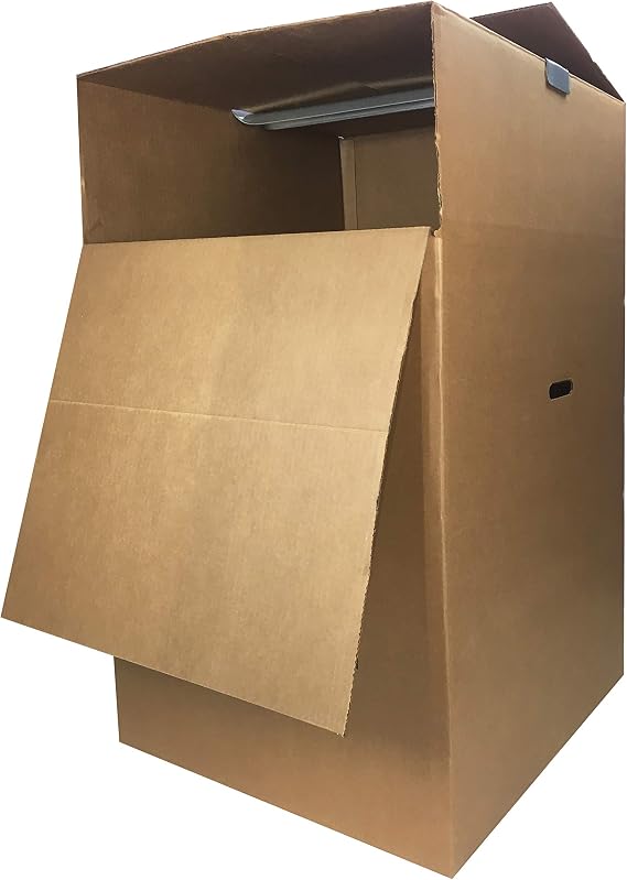 Wardrobe Boxes - Qty: 2, Wardrobe Moving Boxes, Clothing Moving Boxes With Bar, Corrugated Boxes, Brown, 24" x 24" x 40"