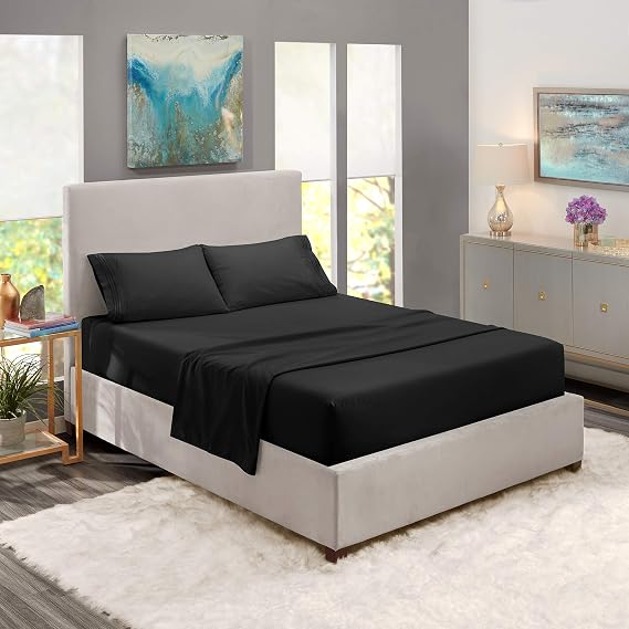 Cotton 4 Piece Sheets Set Queen 800 TC Sheets for Adjustable beds 24'' Deep Pocket Premium Bedding Set for All Seasons Soft Luxury Bed Sheets for Hotel Collection Black