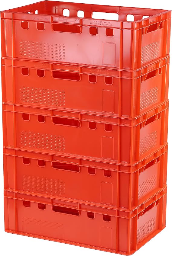 Logiplast E2-Kisten 60 × 40 × 20 cm Rot 5 Stück Fleischkisten Metzgerkisten Lagerkisten Lebensmittelecht Stapelbar