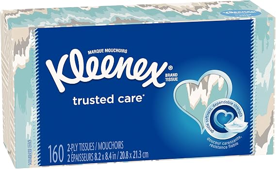 Kleenex Trusted Care Everyday Facial Tissues, Flat Box, 1 Pack, 144 Count (Pack of 1)