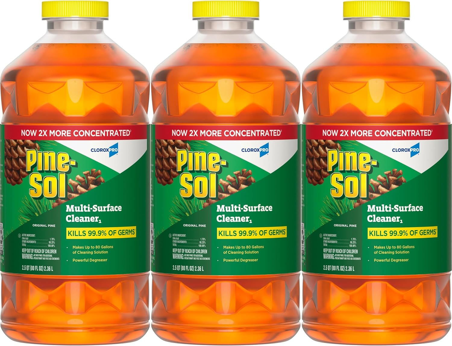 CloroxPro Pine-Sol Multi-Surface Cleaner, All-Purpose Cleaner, Original Pine, 80 Fluid Ounce, 3 Pack 60606 Packaging May Vary