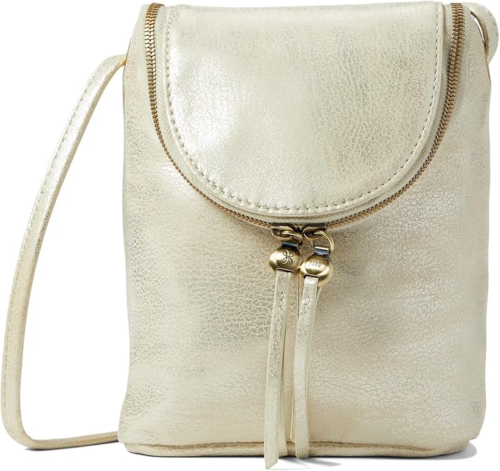 HOBO Fern Stylish Bag for Women - Leather Construction with Top Zip Closure, Printed Lined Interior, and Adjustable Crossbody Strap Bag Pearled Silver One Size One Size