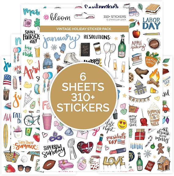bloom daily planners Holiday Seasonal Planner Sticker Sheets - Vintage Seasonal Sticker Pack - Removable & Repositionable - Over 310 Stickers Per Pack!