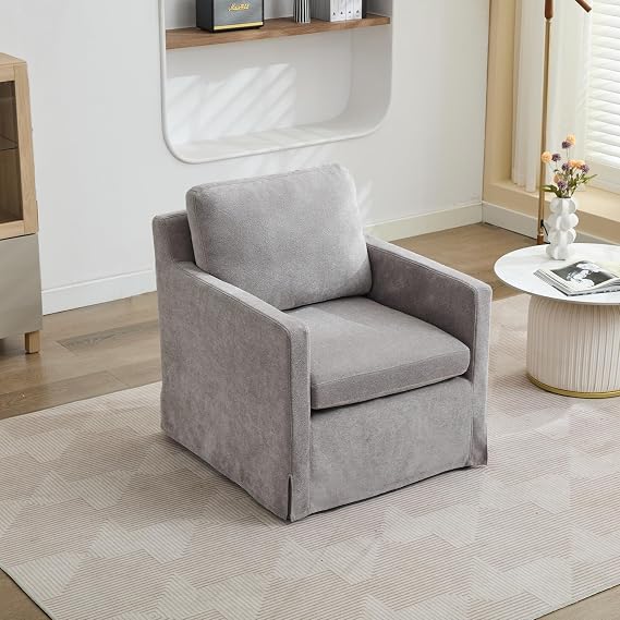 Modern Swivel Accent Chair Skirted Swivel Armchair with Removable Back Cushion Chenille Upholstered 360 Swivel Barrel Chair Club Chair Comfy Single Sofa Chair for Nursery Living Room Bedroom (Grey)