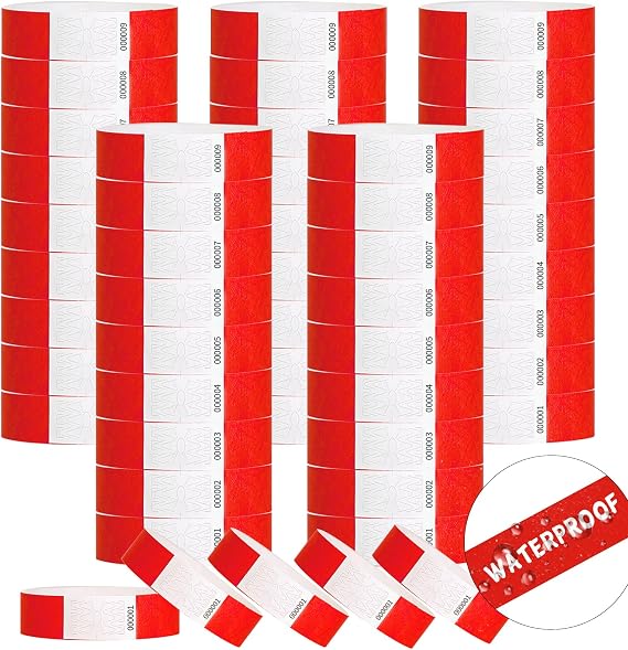 Wristbands for Events - 2500pcs Waterproof Neon Wrist Bands for Events Concert, Festival Admission, Party (Red)