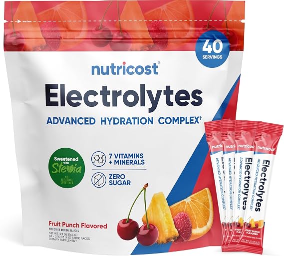 Nutricost Electrolytes Complex, Fruit Punch Flavored, 40 Stickpacks - Advanced Hydration Complex