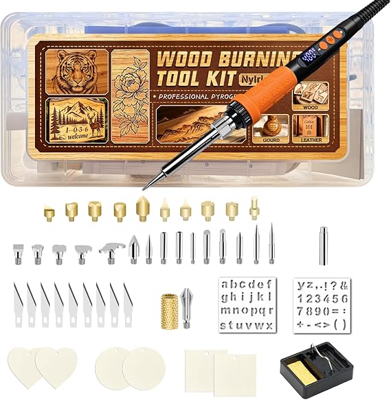 Wood Burning Kit, Standard Style Set, LCD Digital Pyrography Pen | On Off Switch, Adjustable Temperature, Multi-Tip, For Beginners Adults, Storage Case