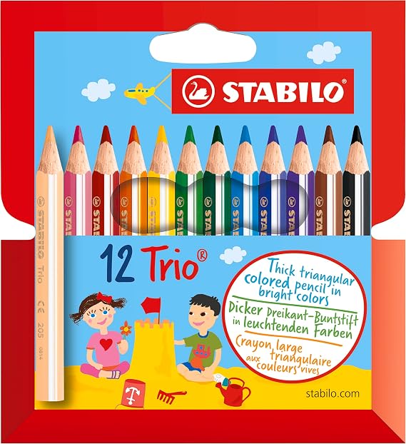 STABILO Triangular Coloring Pencil Trio thick short - Pack of 12 - Assorted Colors