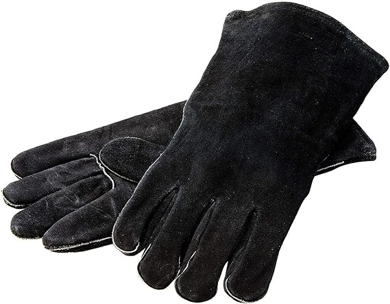 Lodge 18 Inch Leather Outdoor Cooking Gloves - Leather Cooking Gloves for Indoor and Outdoor Cooking - Black