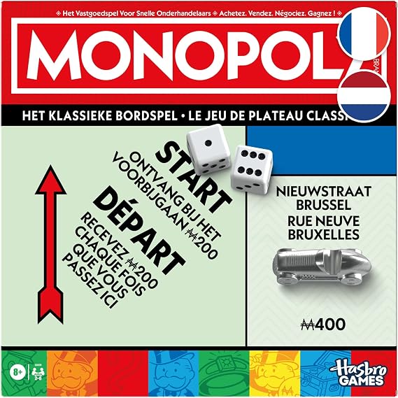 Monopoly Board Game with Storage Box and Large Size Pawns - French - Dutch Version
