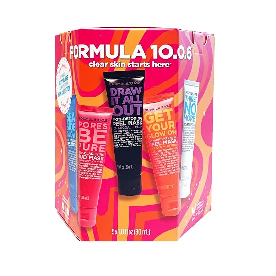 FORMULA 10.0.6 Face Mask Gift Set, 5pc Trial Kit (Charcoal, Clay, Papaya)