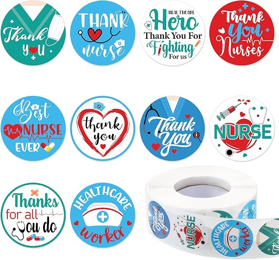 Thenshop 1000 Pcs Nurse Thank You Labels Healthcare Workers Roll Stickers Labels Round Nurse Stickers 1.2" Nursing Stickers Nurses Appreciation Decals for Nurse Week Doctors Envelopes Sealing Gift