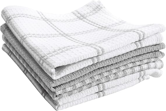 T-Fal Premium Waffle Dish Cloths: Highly Absorbent, Super Soft Long Lasting - 100% Cotton, 12"x13" Towel for Cleaning & Drying, (4-Pack), Grey