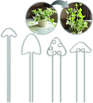 Small Metal Trellis for Indoor Plants Metal Plant Stake for Climbing House Plants Plant Support for Potted Plants Orchids, Monstera, Pothos, Ivy, Hoya Set of 4 Mushrooms (Simply Silver)