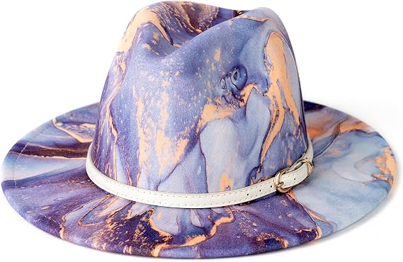 Tie-dye Wide Brim Fedora for Women Felt Hat