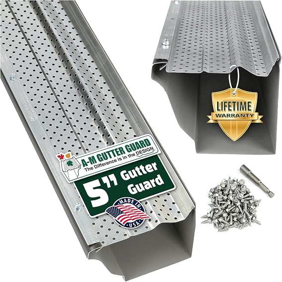 A-M Gutter Guard Bundle - Aluminum 5" (50 Feet, Mill Finish) with 100-1/2" #8 Stainless Steel Zip Screws - Includes 1/4" Magnetic Hex Driver