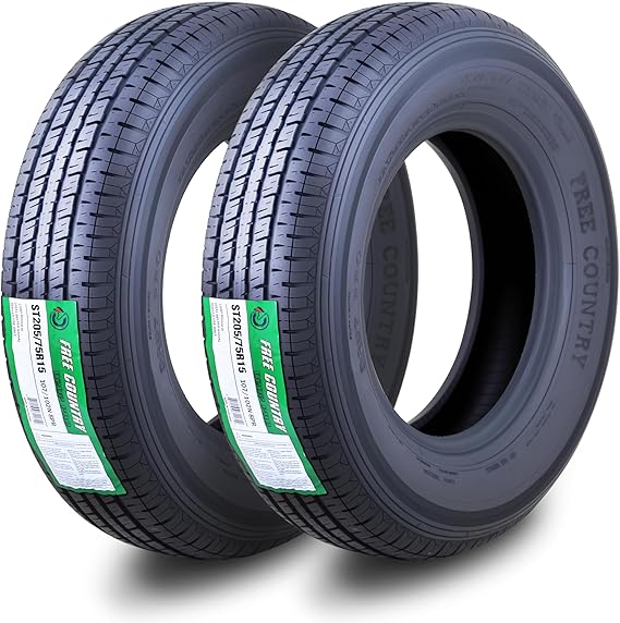 Free Country ST205/75R15 Premium Trailer Tires 205 75 15 8-Ply Load Range D 107N w/Scuff Guard, Set 2