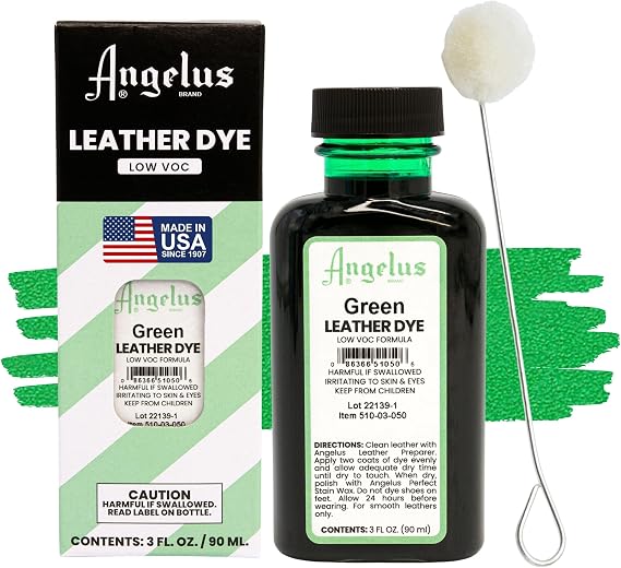 Angelus Leather Dye - Flexible Leather Dye for Shoes, Boots, Bags, Crafts, Furniture, More 3oz (Green)