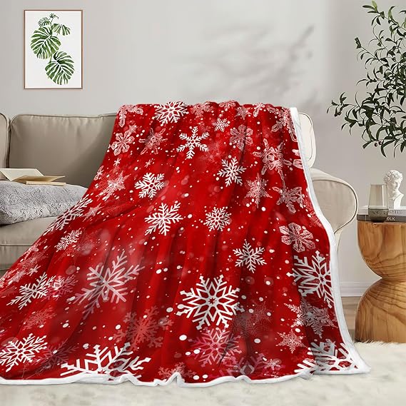 Christmas Throw Blanket Red Snowflake Decoration Fuzzy Warm Winter Super Soft Blankets for Couch Sofa 60x80 Inch