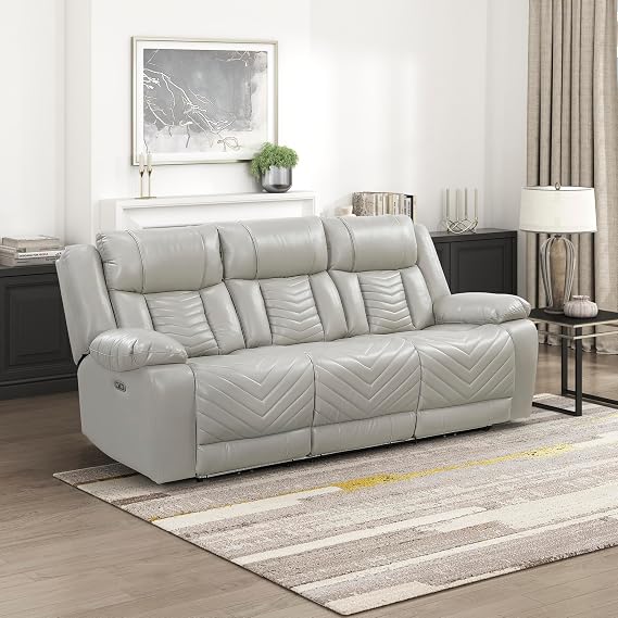 Lexicon Power Double Reclining Sofa, Center Drop Down Table, Gray