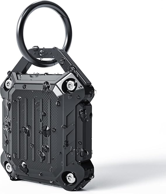 Dovick- Waterproof Airtag Keychain Holder Case,Screw Full Cover Compatible with Apple Air Tag Tracker Key Ring Black 1 Pack
