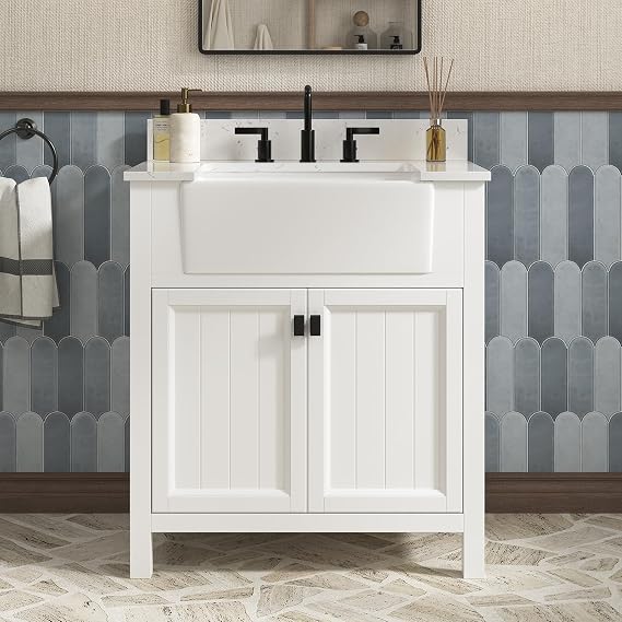 30 Inch Farmhouse Bathroom Vanity with Sink, White