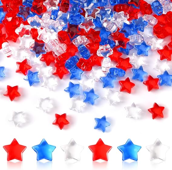 300pcs Patriotic Star Acrylic Gem Red White Blue Vase Filler 4th July Decor