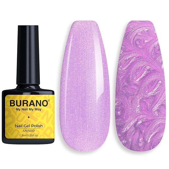 BURANO Pearl Gel Nail Polish - Purple Mermaid Glitter, Shell Thread Sparkle Shimmer UV LED Gel Polish LW6