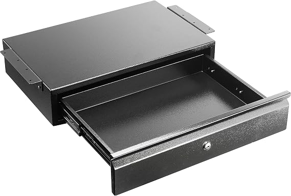 POCHAR 17.75" Steel Under Desk Drawer with Lock & Keys - Attachable Desk Drawer with Slide Out Attachment for Wooden Desks & Workstations - Locking Under Table Undermount Drawers for Home Office