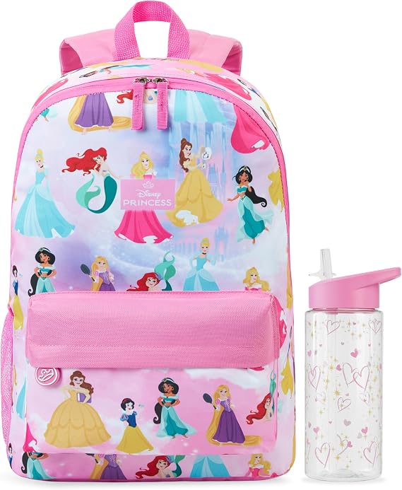 Get Trend Disney Princess Girls Backpack 2 Pcs Set, 43cm School Bag | Lightweight Rucksack with 500ml BPA-Free Water Bottle, Sports Travel Book Bag, School Supplies Girls Gifts (Pink Princess)