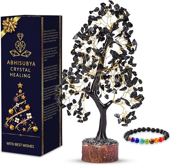Crystal Tree, Tourmaline Tree - Artificial Bonsai, 10-12 inches, Chakra Decor, Home, Office Decor, Feng Shui Money Tree