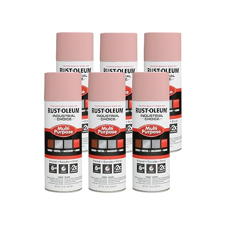 Rust-Oleum 202216-6PK Industrial Choice 1600 System Multi-Purpose Spray Paint, 12 oz, Dusty Pink, 6 Pack