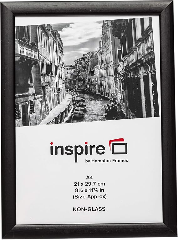 Hampton Frames BLACKWOOD A4 (21x29.7cm) Black Poster Frame Acrylic (Non-Glass) Front Pack of 1