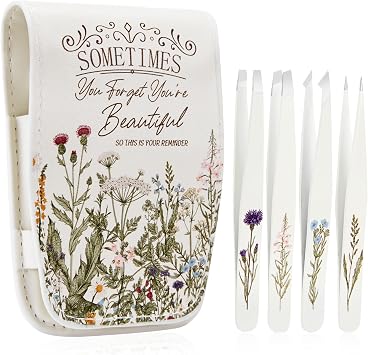 COSHAYSOO Personalized Tweezers Set for Women Facial Hair in Floral Travel Case, Tweezers for Eyebrows Ingrown Hair Splinter Removal Grooming Kit Essentials, Mothers Day Gifts for Mom Daughter Teens