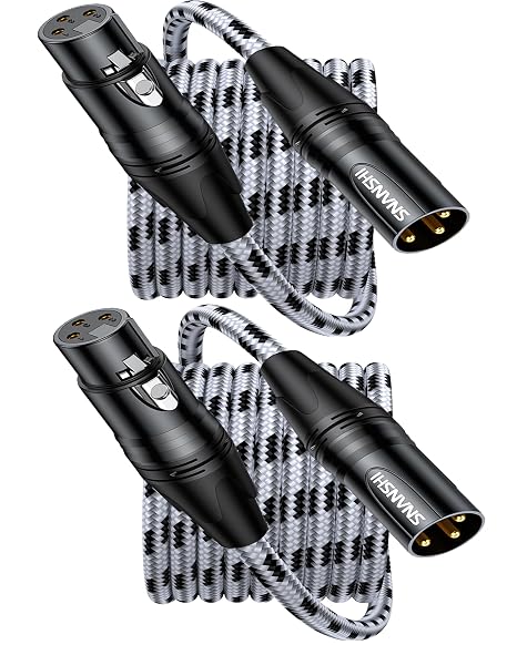XLR Cables 25ft, 2-Pack Male to Female Microphone Cable