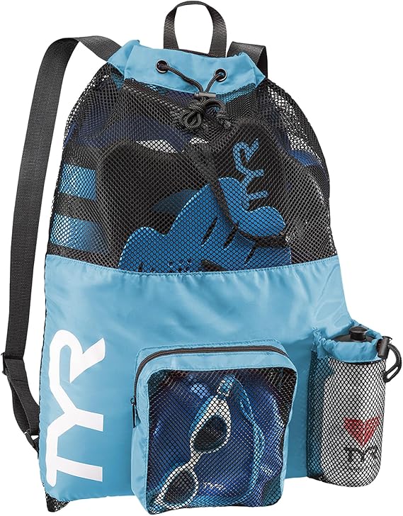 TYR Big Mesh Mummy Backpack for Swim, Gym and Workout Gear, BLue, 40-Liter Capacity