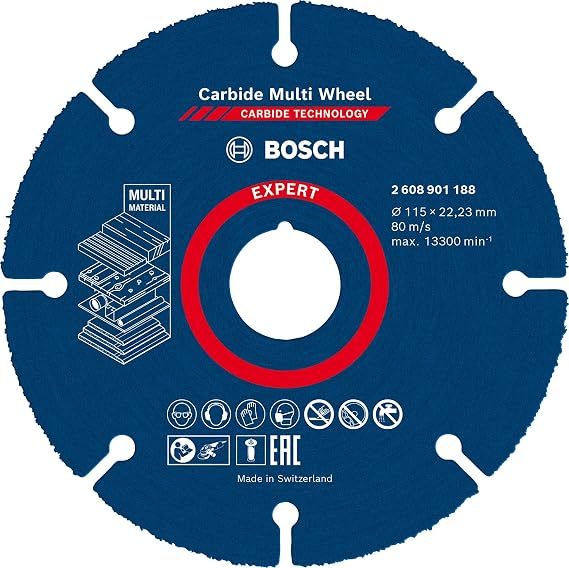 Bosch Professional 1x EXPERT Carbide Multi Wheel Cutter Discs (Hard wood, Spiked wood, Plastic, Drywall panel, Ø 115 mm, Accessory Small Palm Grinding Machine)