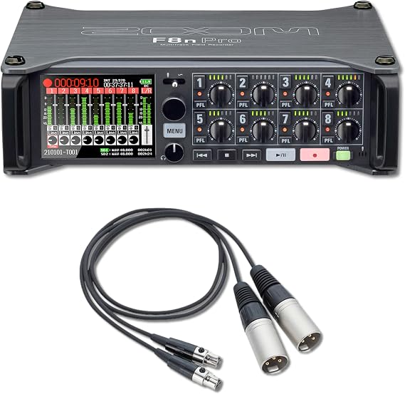 Zoom F8n Pro 8-Input 10-Track Field Recorder Bundle with TXF-8 TA3 to XLR Cable Pair 32-Bit Float and TCXO Timecode Field Recorder for Filmmaking, Location Sound, Broadcast, Sound Design