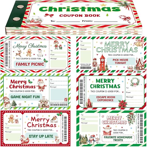 Fancy Land Christmas Coupon Book 20 Christmas Coupons and 10 Fill In Blank Cards Party Supplies