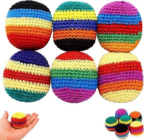 Hand-Made Knitted Footbag Sack, 2026 Upgraded Crochet Kick Bag for Adults and Beginners, Colorful Geometric Pattern Hacky Ball for Outdoor Games and Coordination