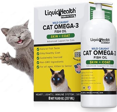 Liquid Health Pets Wild Caught Omega 3 Fish Oil for Cats - Liquid Omega 3 Supplement for Cats with EPADPADHA - Reduce Itching, Support Joint, Immunity, Brain, Heart Health - Made in The USA 8 oz