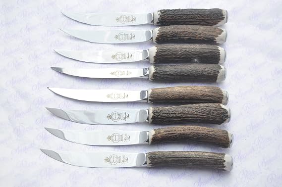 Eight Genuine Stag Horn/Antler Handle Steak Knife Made in Sheffield England Stamped Sheffield England