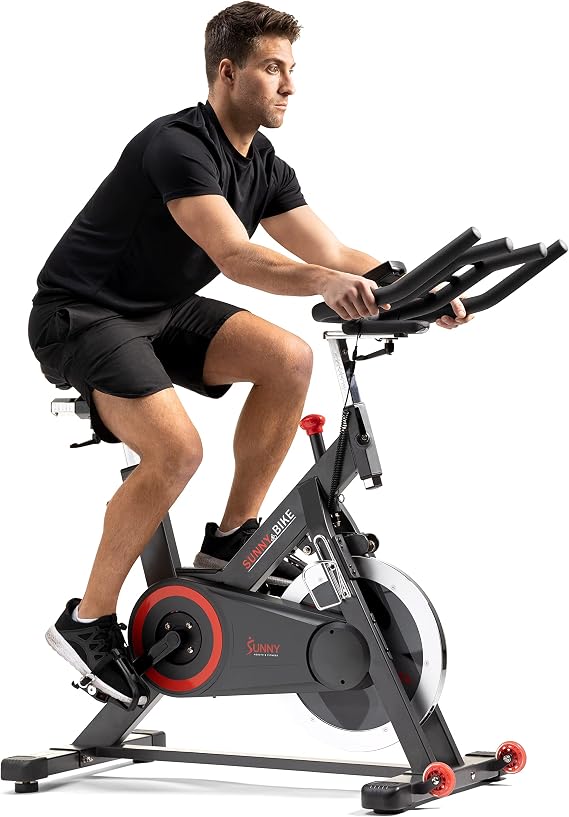 Sunny Health & Fitness Magnetic Exercise Bike, 44LB Flywheel & 300LB Weight Capacity for Intensive Home Workout, Indoor Cardio Training w/4-Way Adjustable Seat, Optional Free SunnyFit App Connection