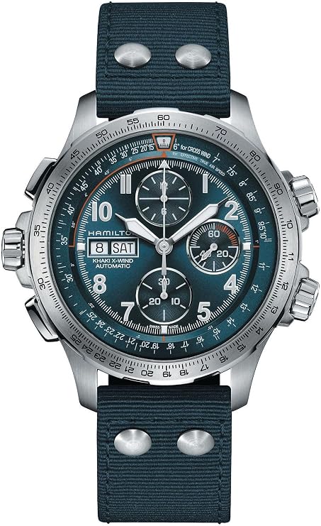 Hamilton Khaki Aviation Automatic Men's Watch, 45mm Stainless Steel Case, Swiss Made, Blue Dial Analog Wrist Watch for Men, 100m Waterproof, Sapphire Crystal, Textile Strap