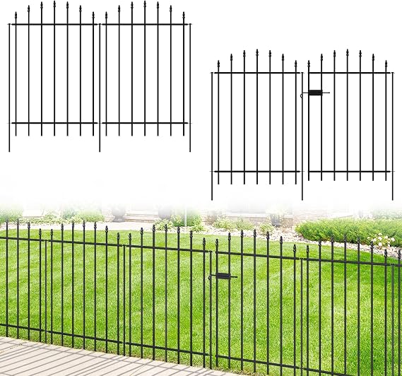 Metal Garden Fence 36 in H x 12 ft L Bundle Metal Garden Fence with Gate 36 in H x 12 ft L